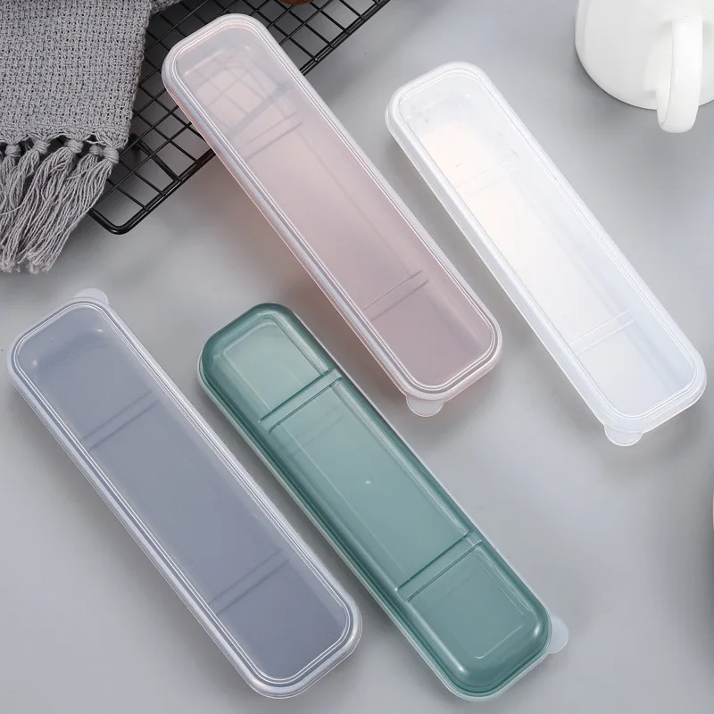 1PC Travel Outdoor Reusable Wheat Straw Tableware Empty Box School Home Slot Design Practical Cutlery Transparent Cover