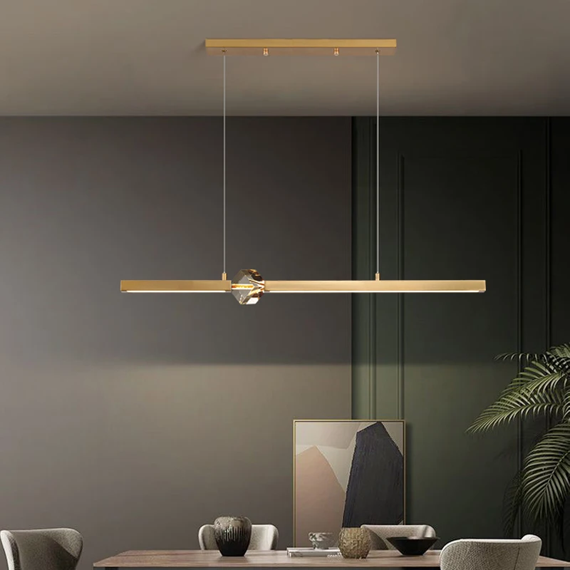 

Trendy Minimalist Long Crystal LED Chandelier For Dining Room Kitchen Island Hanging Ceiling Lamp Gold Luxury Pendant Light
