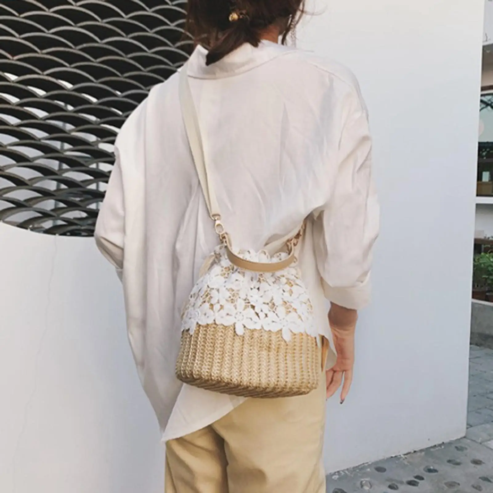 

Lace Straw Bags for Women Crossbody Shoulder Bag Summer Beach Tote Bag