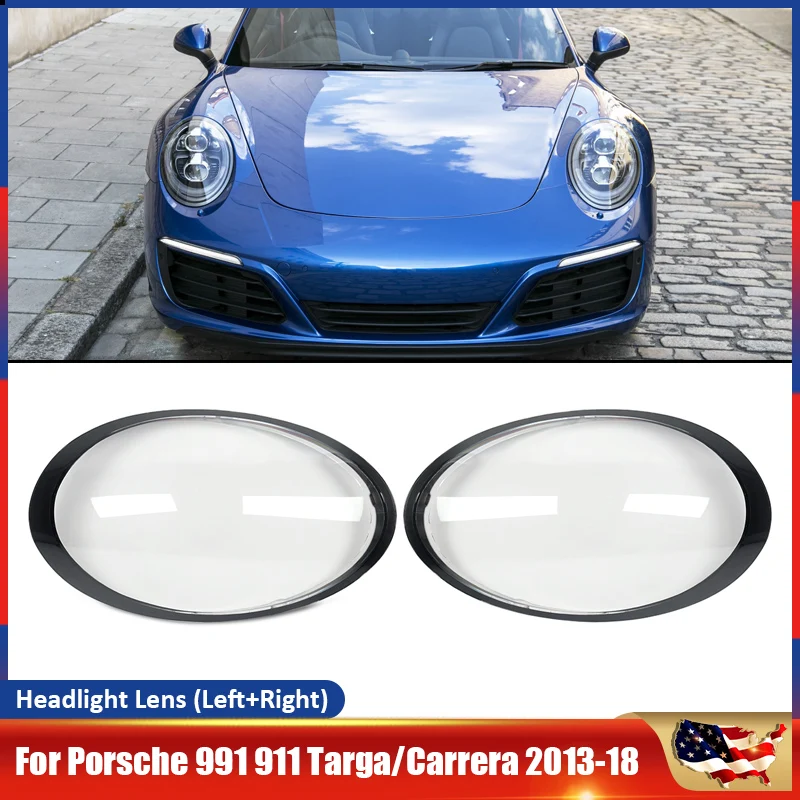 

A Set Front Headlight Clear Lens Cover For Porsche 991 911 Targa/Carrera 2013-18