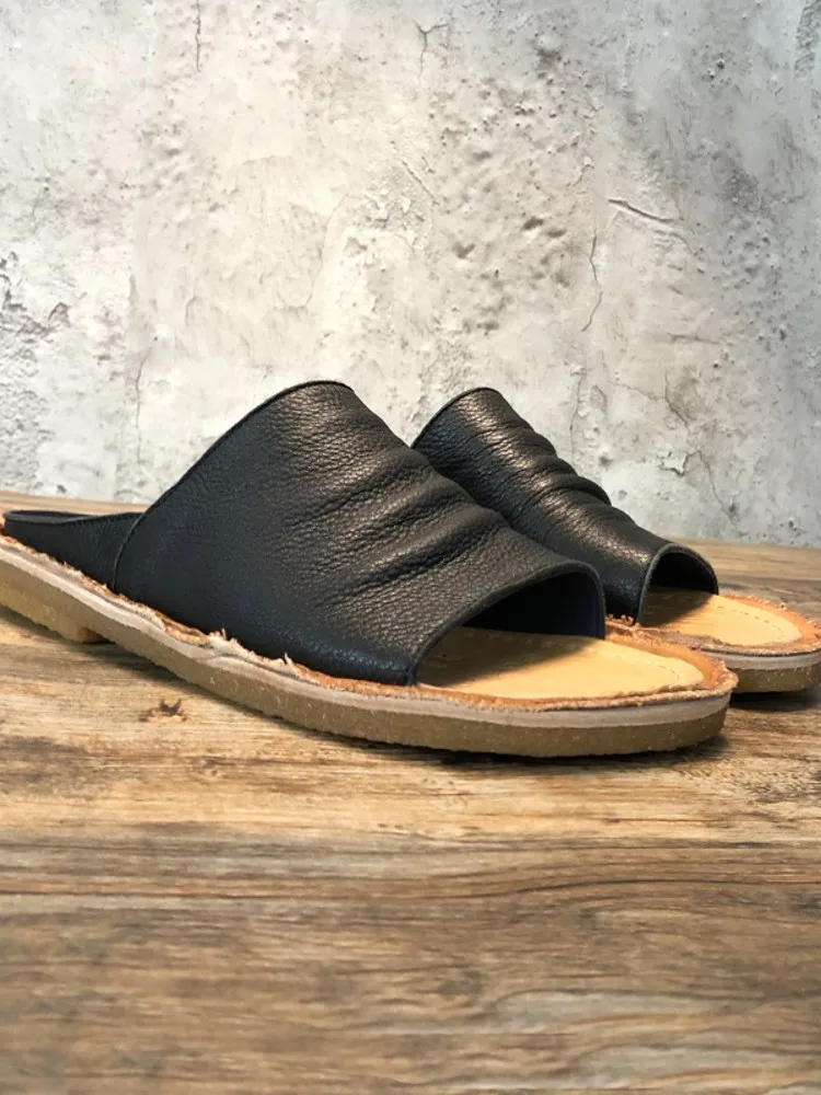 Handmade Luxury Men Summer Real Deerskin Slides Sandals Open Toe Slip On Genuine Leather Shoes Vintage Casual Outside Slippers