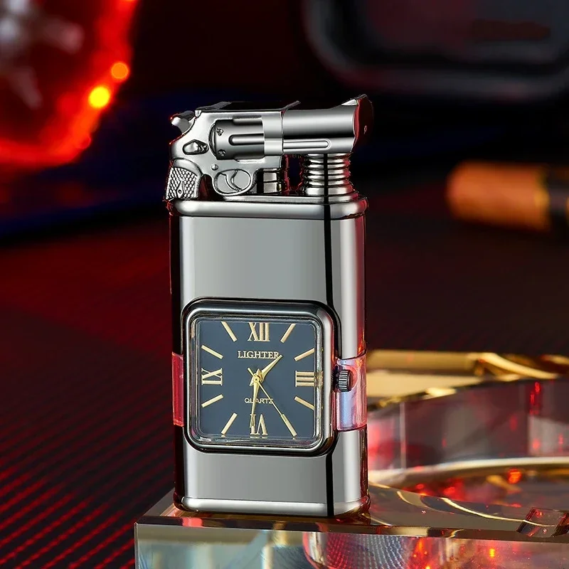 Creative Metal Direct Charge Blue Flame Lighter Personalized Windproof  Elegant Open Flame Double Flame Lighter Men\'s Gift