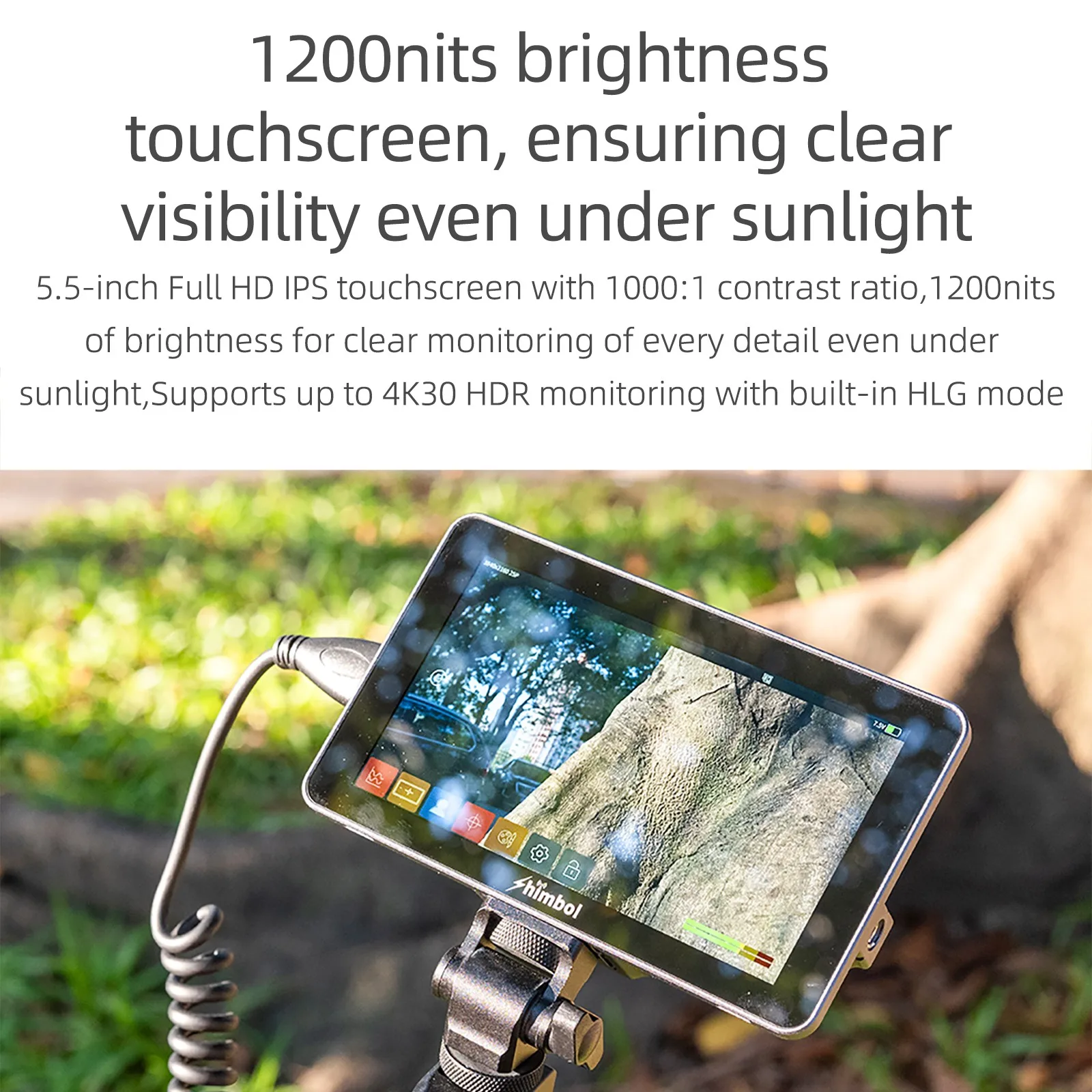 شاشة SHIMBOL M5 الاحترافية مقاس 5.5 بوصة تعمل باللمس بتقنية 3D LUT وشاشة 4K بدقة 1200 نيت وHDMI للتصوير المباشر بكاميرا DSLR