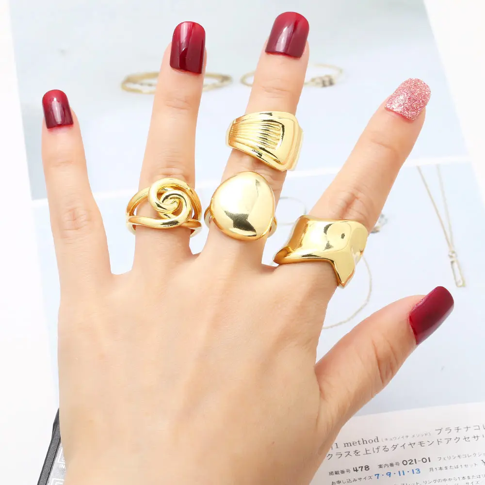 OCESRIO Trendy Polish Mushroom Statement Rings for Women Copper Gold Plated Crossover Open Ring Women Jewelry Wholesale righ40