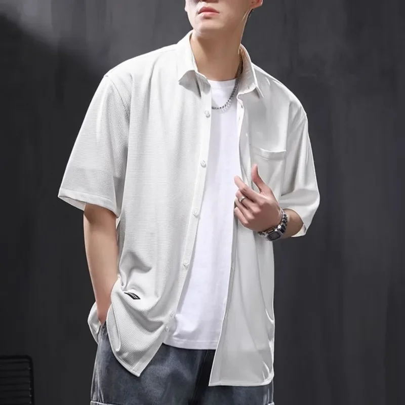 M-3XL Solid Shirts Men Casual All-match Ins Basic Cozy Summer Half Sleeve Tops Minimalist Style High Street Hot Sales Outerwear