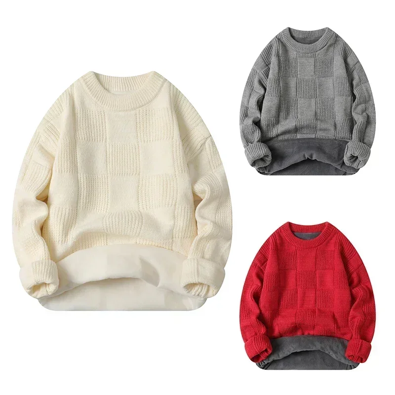 

Men's Winter Home Loose and Comfortable Velvet Warm Knit Sweater Comfortable Casual Round Neck Breathable Home Clothes