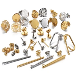10pcs Stainless Steel Earrings Studs Base With Earring Plugs Gold Color Earring Posts Connector For DIY Jewelry Making Findings