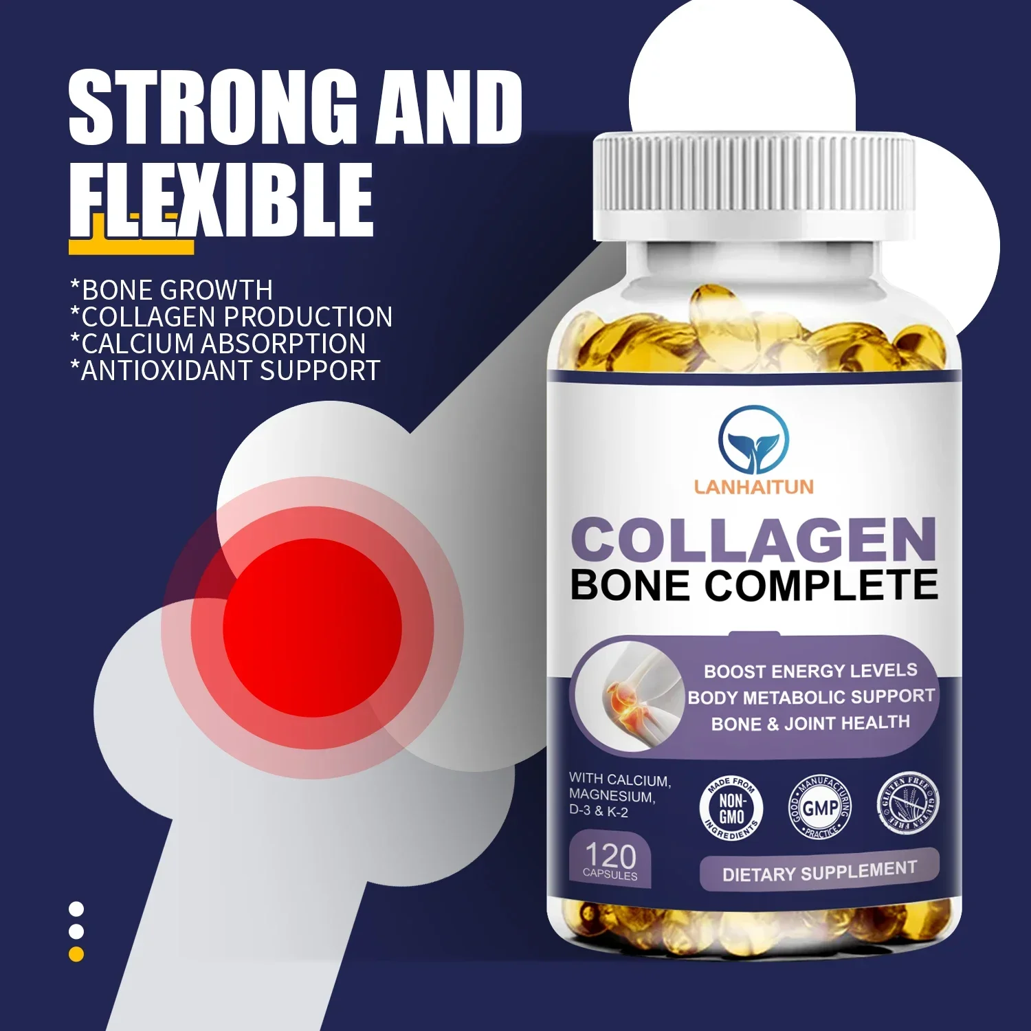 LANHAITUN Collagen Bone Complete Capsule with Plant Calcium&Magnesium Support Bone Growth Collagen Production&Calcium Absorption