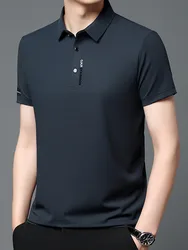 New Men's Short Sleeved T-shirt Polo Shirt, Summer Lapel Half Sleeved Ice Silk Solid Color Casual Cool Feeling, Year Light Top