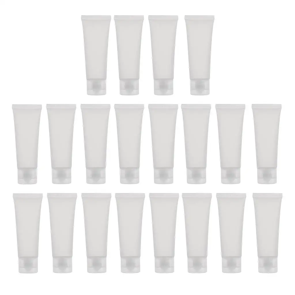 20 peças 50ml tubos de plástico vazios garrafas recipientes transparentes para shampoo de loção corporal com faça você mesmo