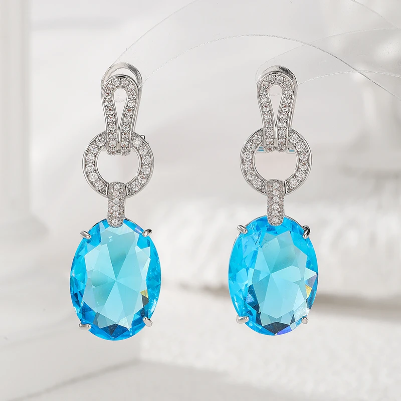 

Women Fashion Zircon Drop Earrings Shinning Large Egg Stone Indian Wedding Luxury Big Earrings Exquisite Party Jewelry Gifts