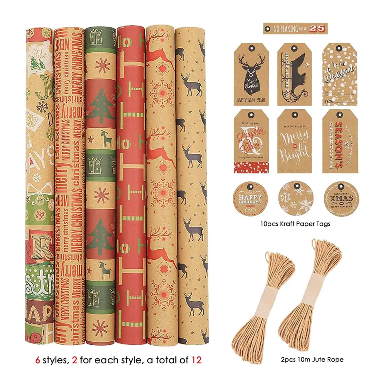 6 Pack Wrapping Paper Sheets,for Christmas Birthday Party Wrapping Paper Set Gift Wrap Papers