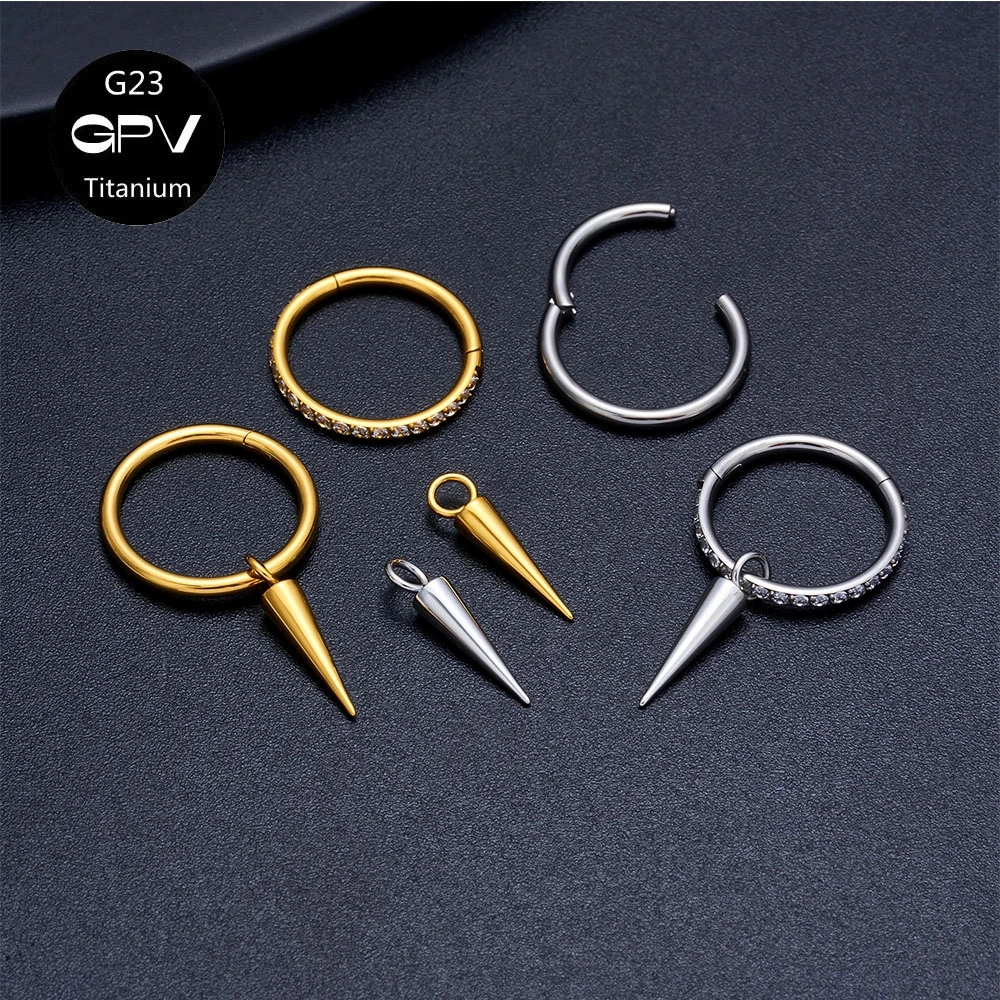 G23 F136 Titan Ohrringe Spitze Anhänger DIY Herren und Damen Perforierter Schmuck 18g 16g 14g Closed Loop Nasenmembran Ring – Detail 5