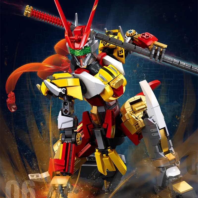 Technical Mecha Bricks Robot Building Blocks Red Samurai Figure Heavy Armored Mech Model Birthday Gift Toys For Boys Adult