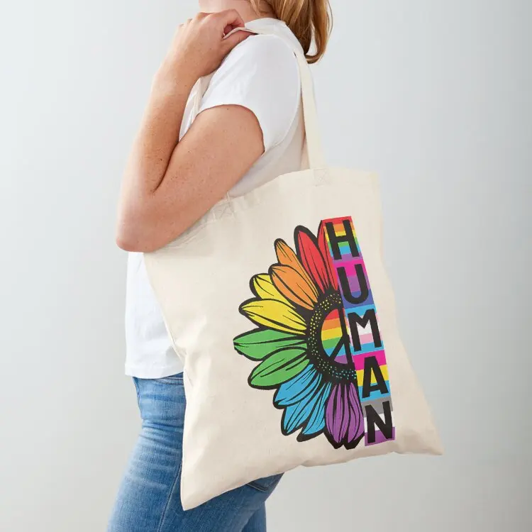 

Pride allyship HUMAN Sunflower LGBT Flag Gay Pride Month LGBTQ Tote Bag Eco bag bags woman 2025 eco pack