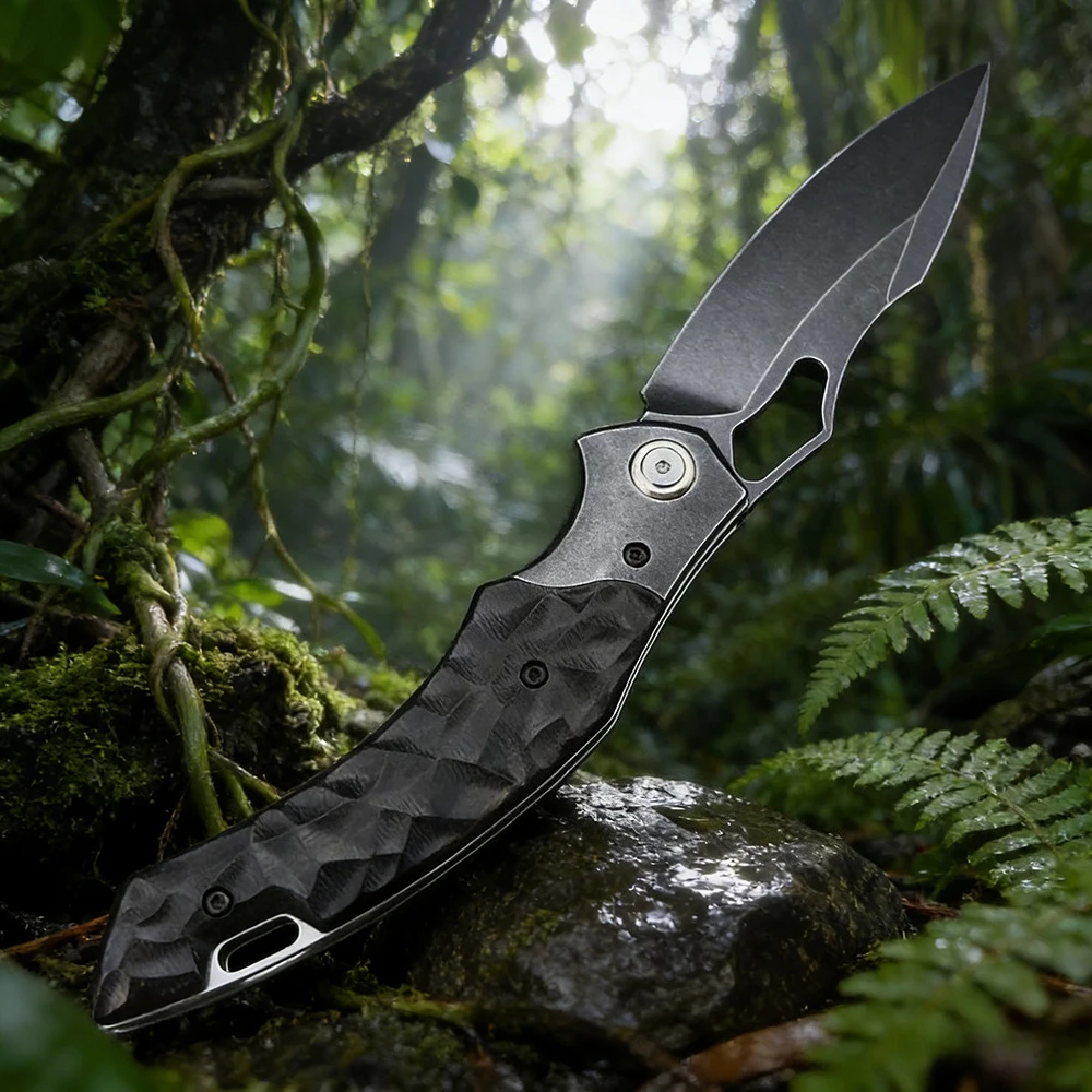 

D2 Blade Outdoor Survival Hunting Self Defense Folding Blade Knife Camping Essentials Wooden Handle Jungle Adventure Rescue Tool