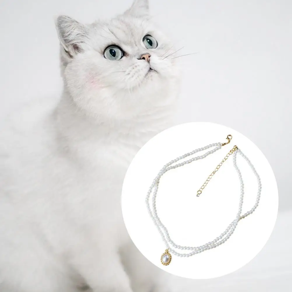 Pet Necklace  Multipurpose   Pet Neck Collar Small Cat Neck Chain Pet Artificial Pearl Necklace