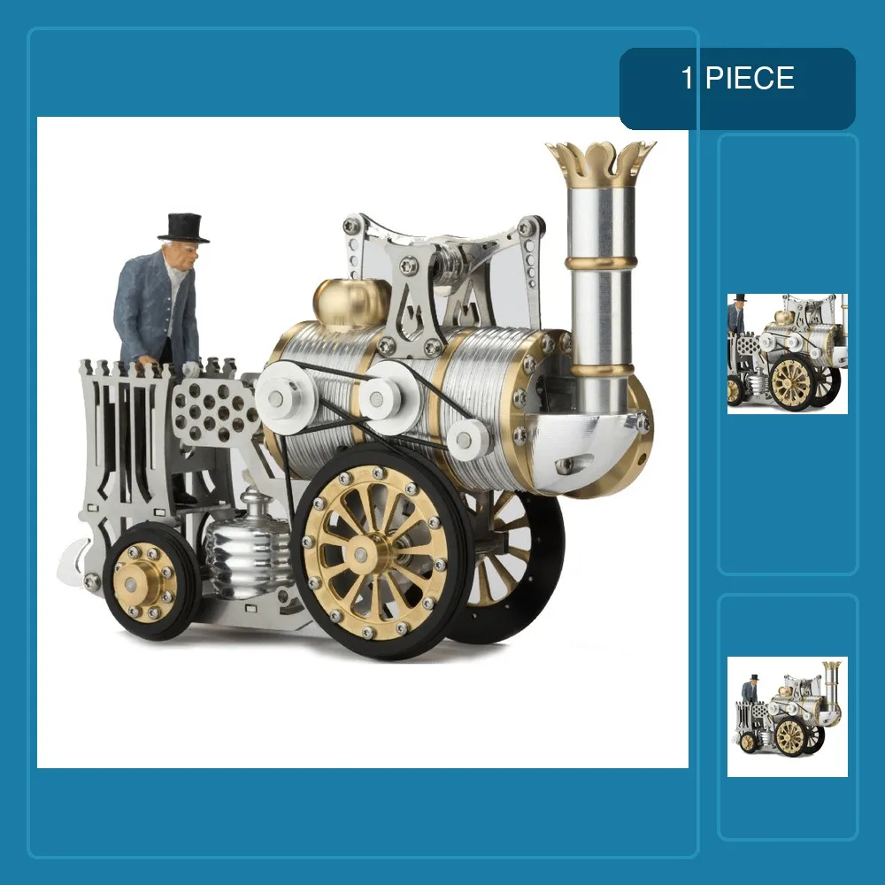 Steam Simulation Train Model Mini Engine Movable Metal Craft Assembly Rocket Locomotive Steam Train Retro Collection Gift