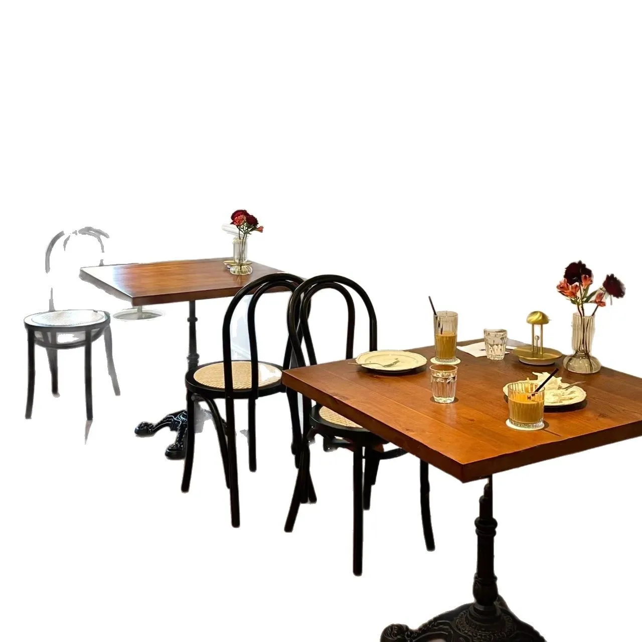 

Retro, nostalgic, solid wood, dining table, clear bar, restaurant, dessert, milk tea shop, cafe.