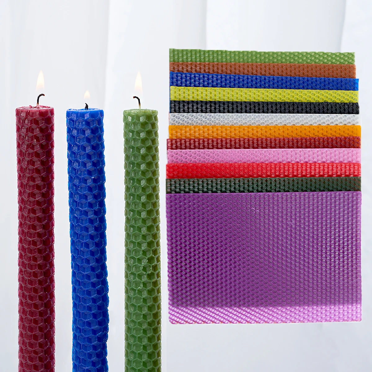 15*20Cm 6Pcs 12Colors Colored Beeswax Sheet Candle Roll Handmade DIY Honeycomb Wax Sheet Parent-Child Activity Material Package