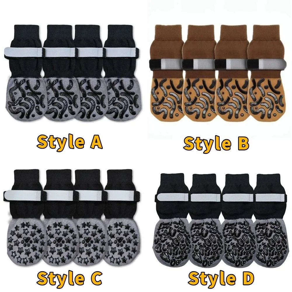 4pcs/set Waterproof Anti-Slip Dog Socks Anti-Scratch reflective Dog Shoes Breathable Adjustable Dog Boots Prevent Licking Paws