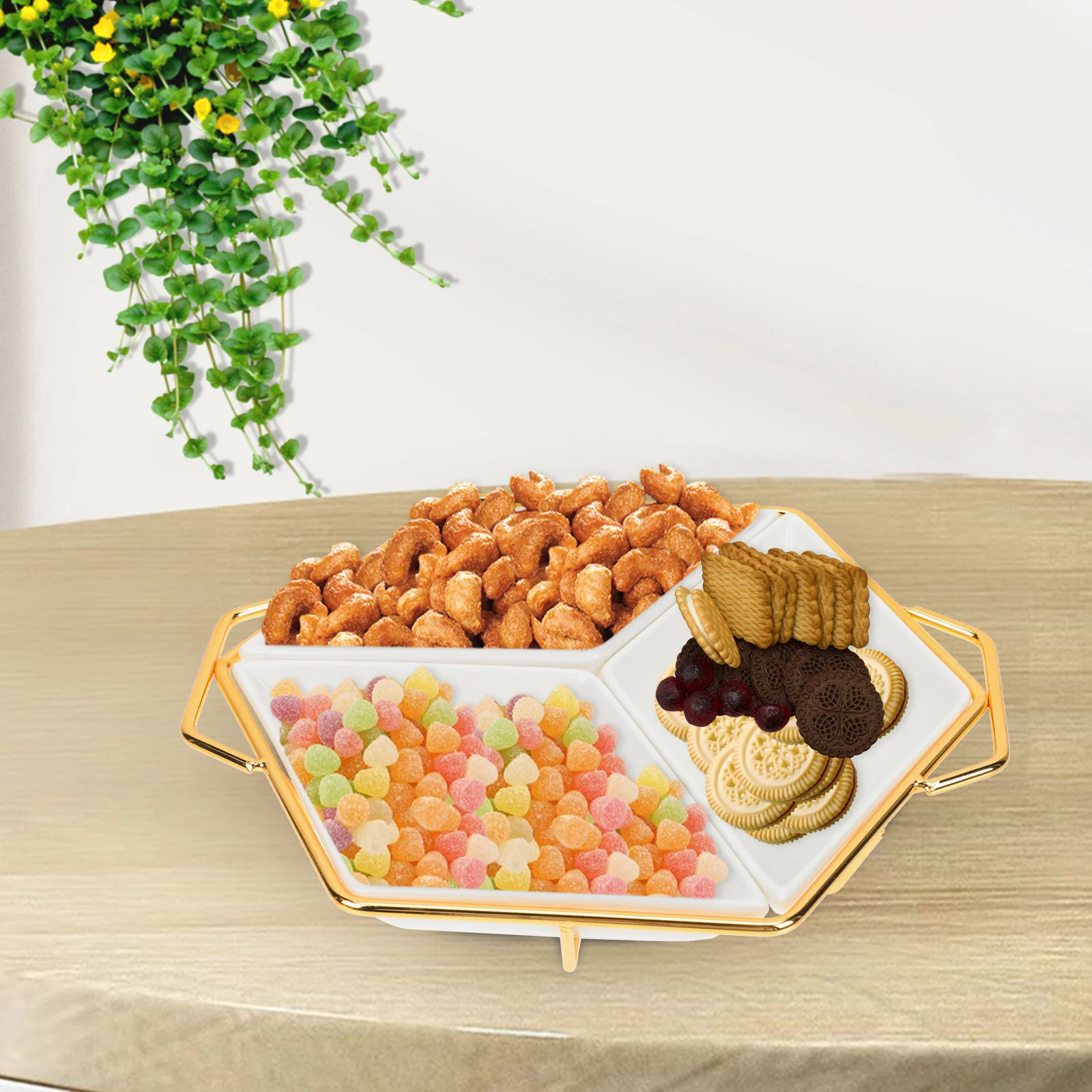 

1Set Diamond Divided Snack Plate Multi-Compartment Candy Dried Fruit Dish Large Capacity Food Tray for Picnic Wedding Gathering