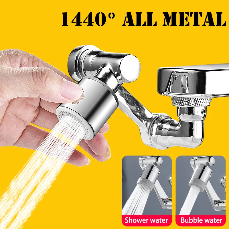 Metal 1440° Water Tap Nozzle Kitchen Sink Faucet Extenders 2 Modes Universal Bathroom Tap Bubbler Adapter Saving Aerator