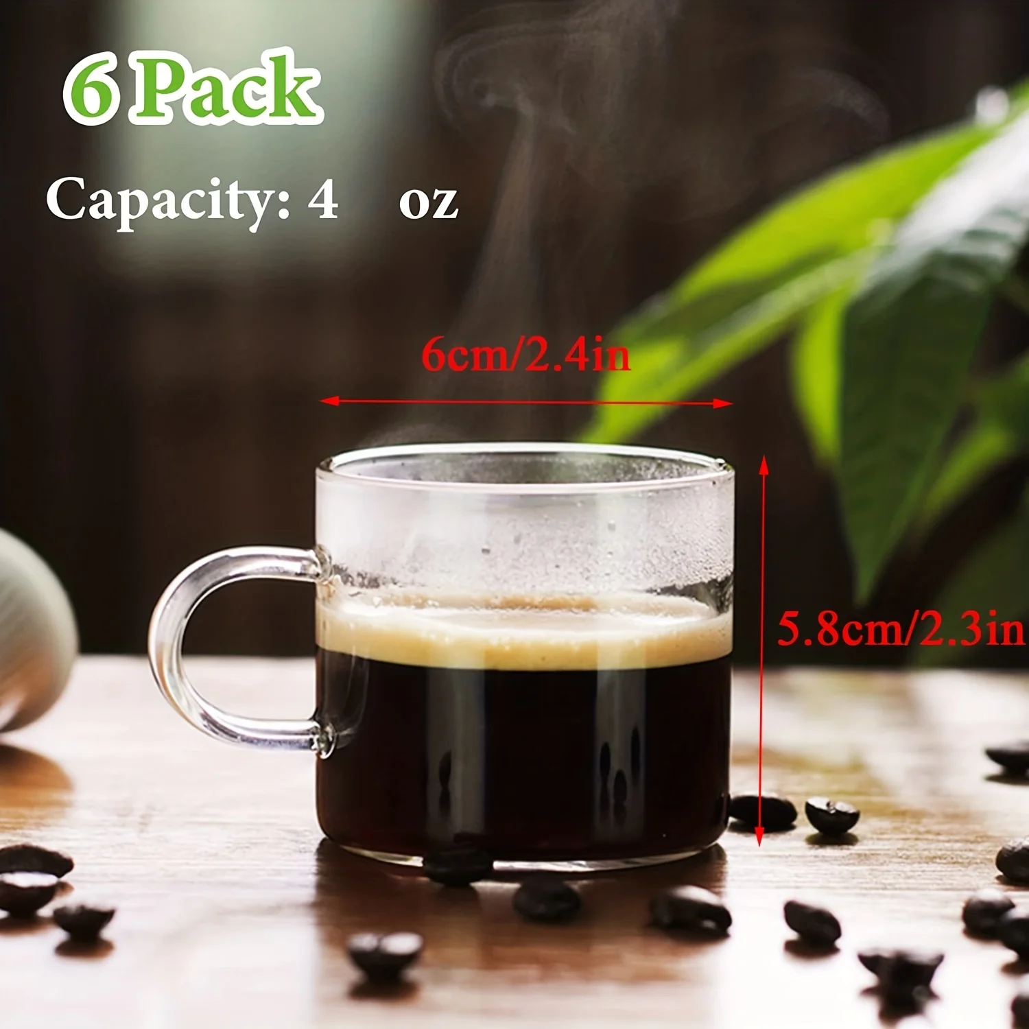 6pcs 120ml Glass Espresso Cups Set Handle-Easy Hot Cold Latte Ideal Gift for Coffee Lovers Heat-resistant Glass Microwave Safe