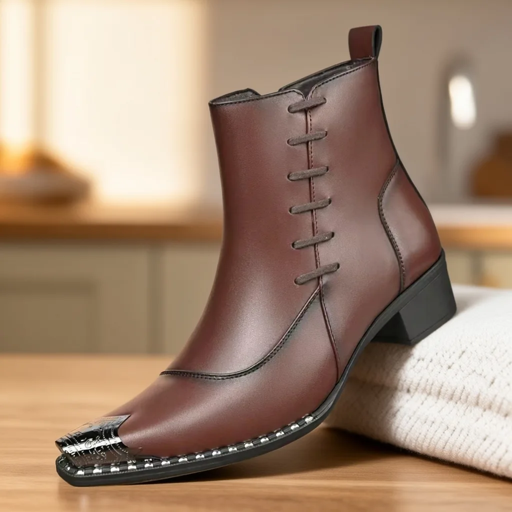 Men's High Top Leather Boots Business Dress Shoes Versatile Outdoor Commuter Footwear Comfortable Leather Upper