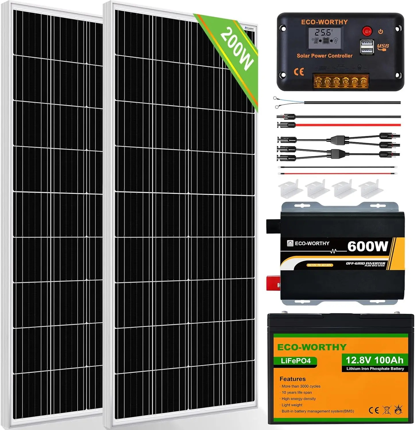 Imagem -06 - Kit Inicial Completo do Painel Solar para rv Off-grid com Bateria e Inversor Painéis Solares Controlador de Carga 30a 12v 200 w