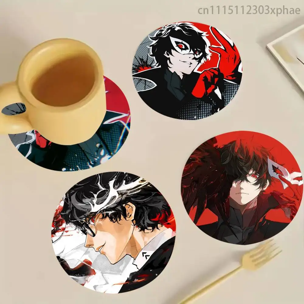 Joker P-Persona Ren Amamiya Round Wooden Coasters Suitable For Restaurants And Coffee Home Gift Choice Holidays