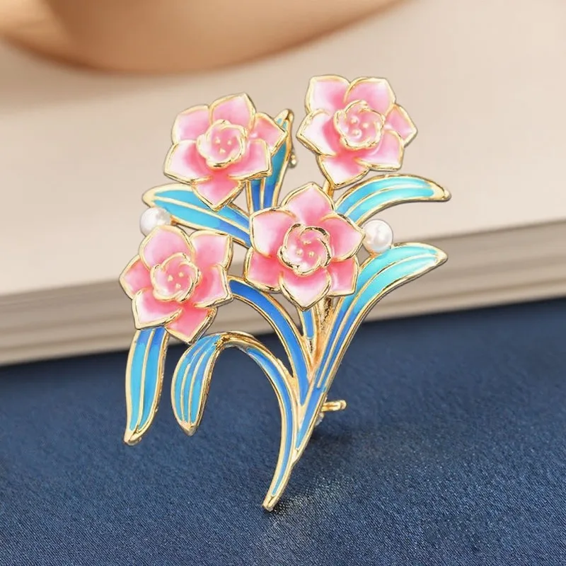 أنيقة المحكمة نمط الراقية المينا رسمت الفاوانيا بروش الصدار شيونغسام فستان باقة دبوس المرأة الإكسسوارات