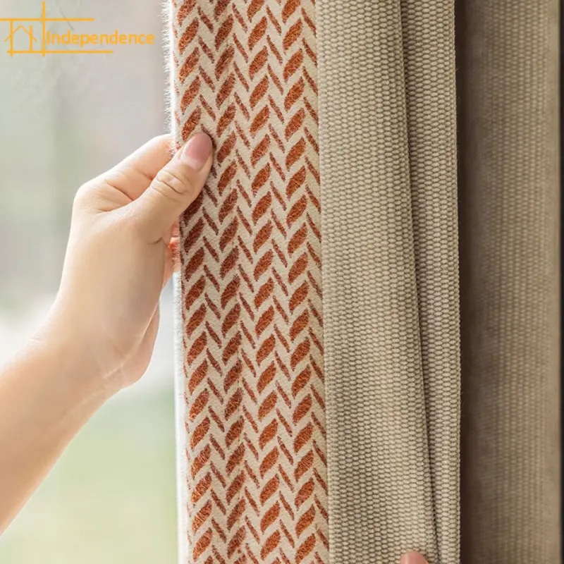 

Cashmere Cloth Chenille Wheat Ear Pattern Jacquard Milk Tea Beige Patchwork Blackout Curtains for Living Room Bedroom Window