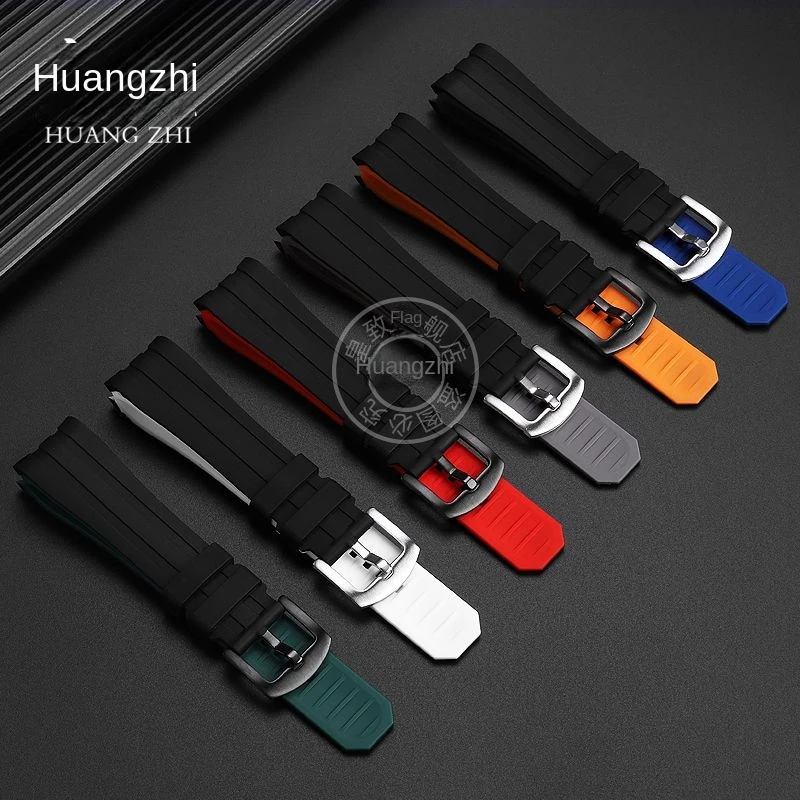 20mm 22mm Waterproof silicone watch strap for Casio Tissot Seiko No.5 Green Water Ghost Citizen Arc Mouth Curved End Watch Chain