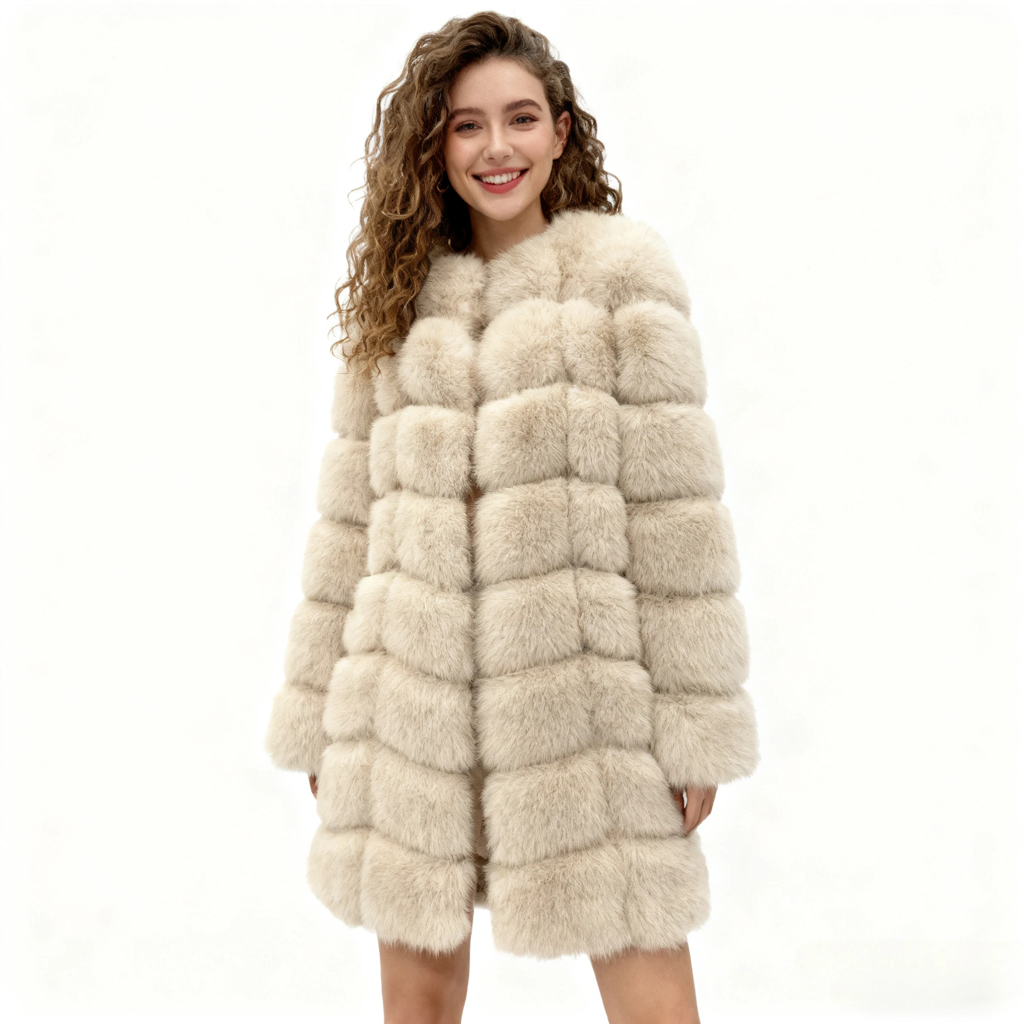 Women Faux Fox Fur Coats Y2k Mid Length Fur Jackets Round Neck Long Sleeve Thick Warm Fur Casual Loose 2025 Autumn Winter
