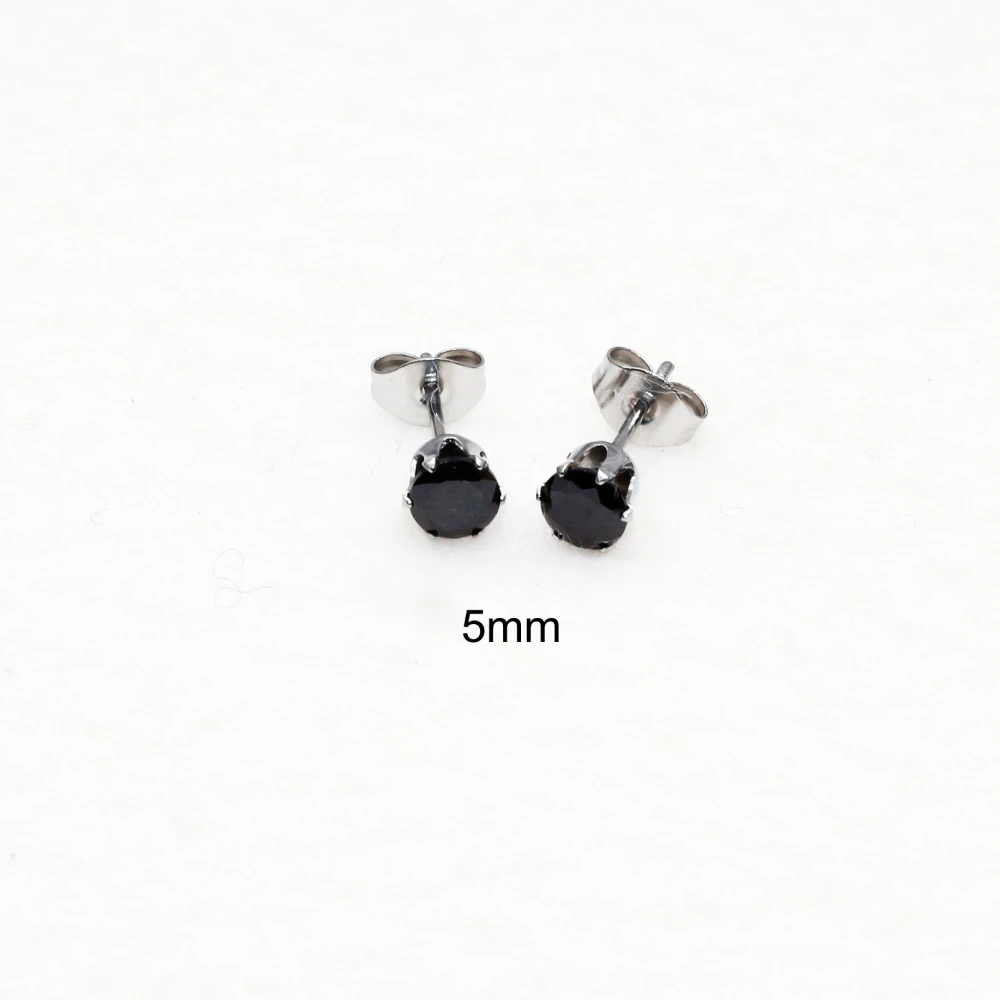 Push Back Stainless Steel Black Colors AAA Zircons Brief Stud Earrings For Men Women Mini 3 4 5mm No Fade Allergy Free
