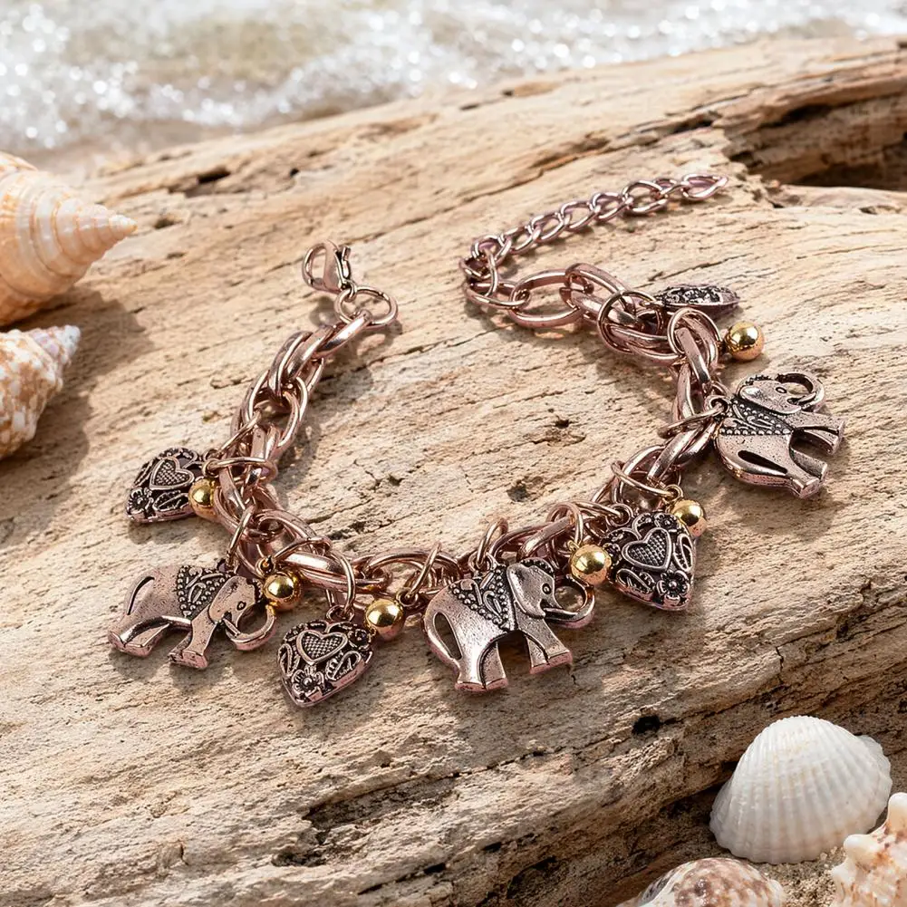 Vintage Carved Anklet Retro Bohemian Anklet Bracelet Durable Scratch-resistant Beach Jewelry with Carved Hearts Elephant