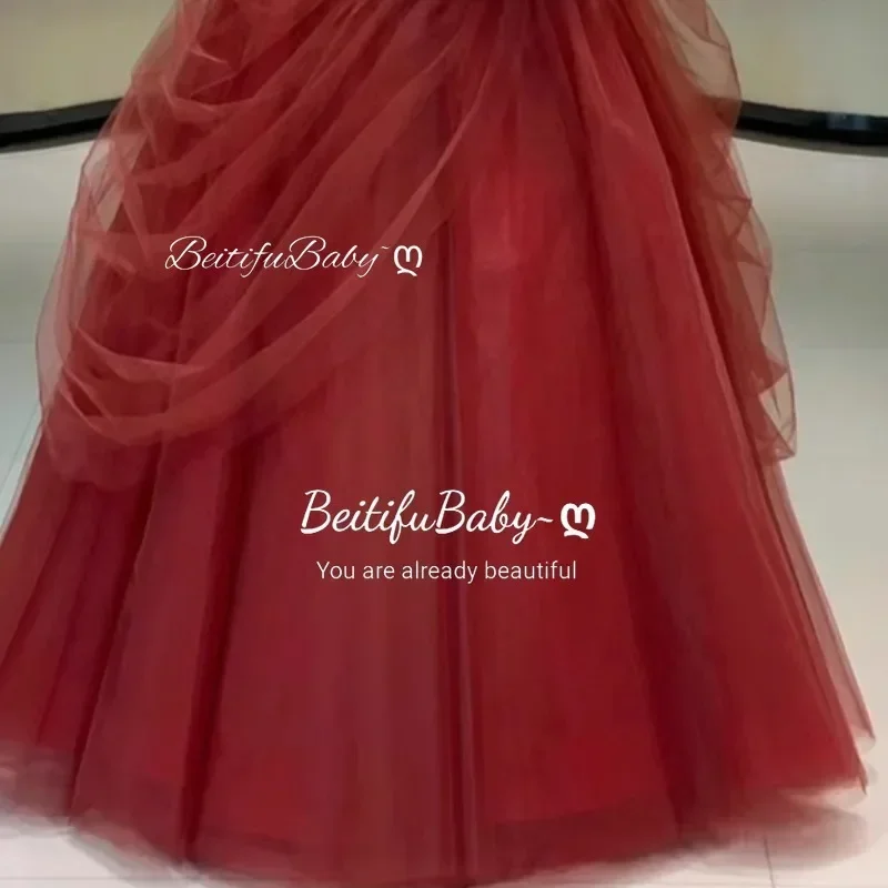 BeitifuBaby Abito da sera in raso stile palazzo per donna Abito da ballo a trapezio senza spalline in organza Abiti da festa in pizzo Abiti da festa