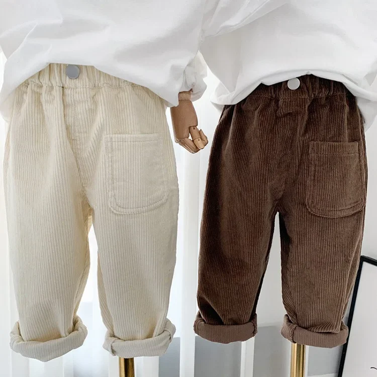 2026 Frühling Herbst Kinderhosen 2-7T Einfacher Stil Jungen und Mädchen Lose Cordhosen Babykleidung Kinderhosen Outdoor-Bekleidung – Detail 12
