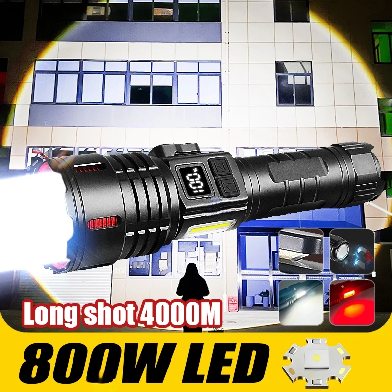 

Super Bright Rechargeable LED Flashlight Work 24H Illumination 4000M Ultra Powerful Torch waterproof with Magnet for Self-Rescue