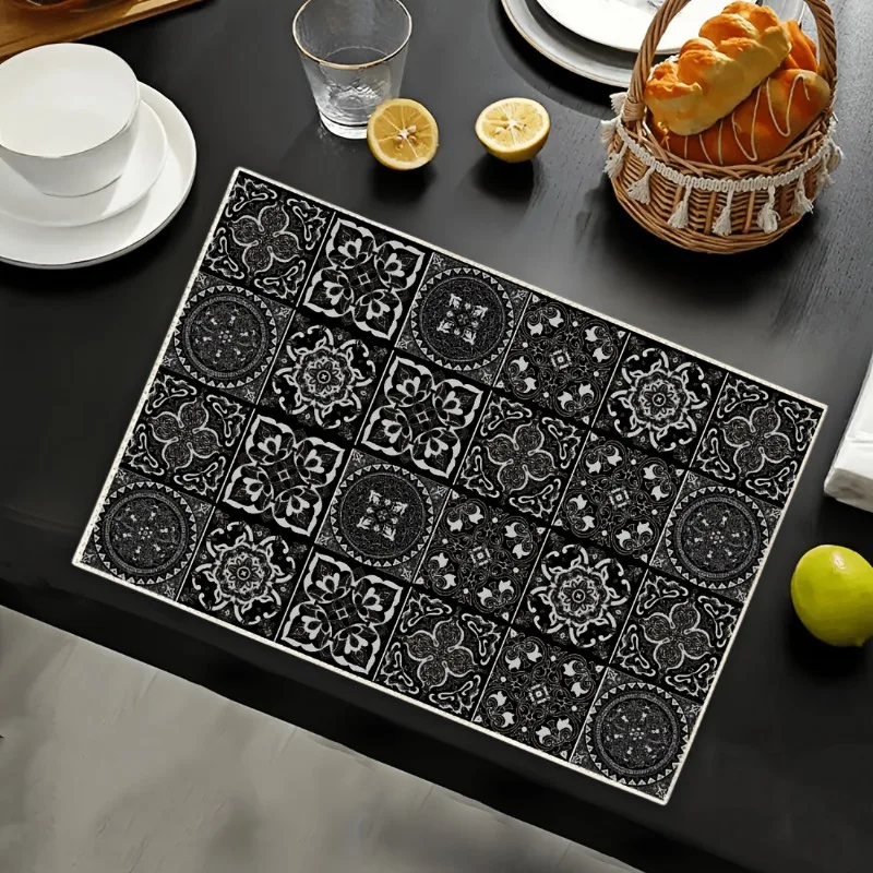 

1/4pcs Geometric Retro Linen Placemats Table Pad Heat Insulation Table Mats for Party Kitchen Dining Decoration, Room Decor Gift
