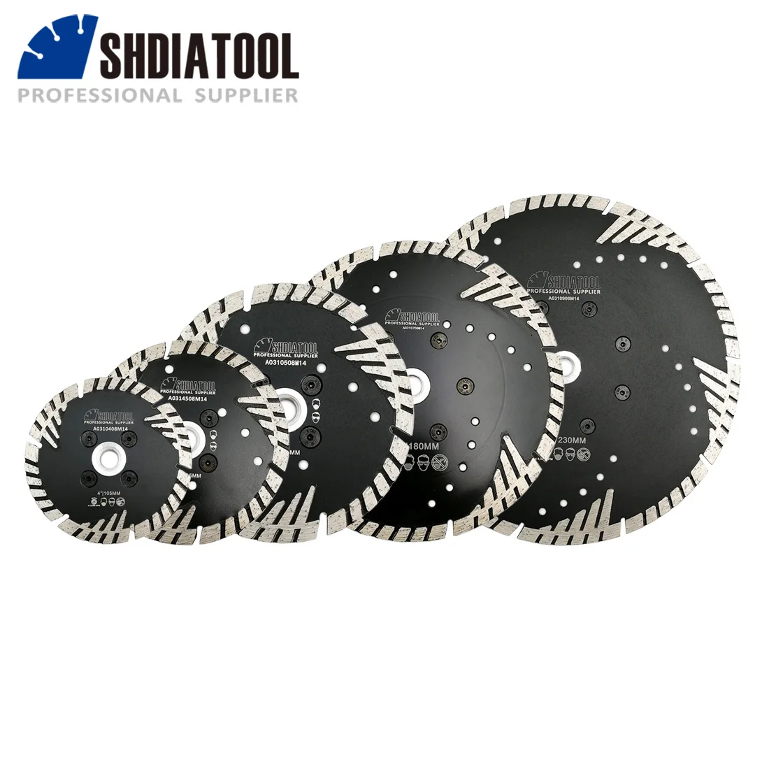 SHDIATOOL 1pc Diamond Saw Blade With M14 Flange Slant Protection Teeth Dry Cutting Disc Stone Granite Concrete 4-9inches