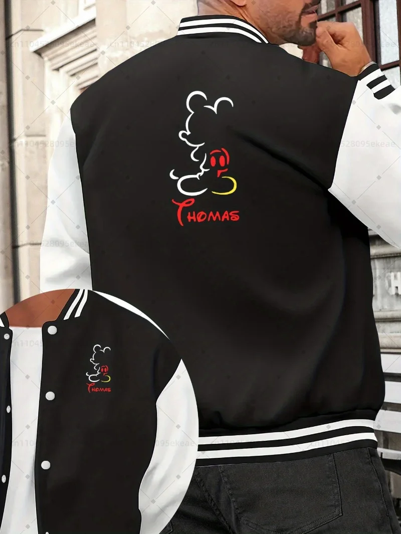 

DISNEY Mickey Mouse Graphic Baseball Jacket Men Fashionable Sports and Leisure Autumn Winter Jacket Loose Cartoon Top Teenagers