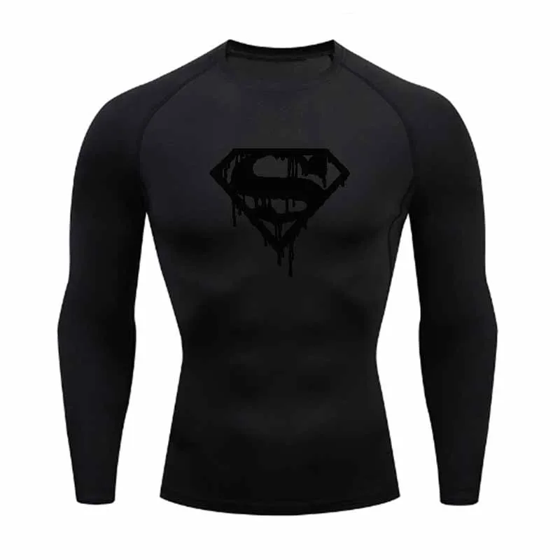 Men\'s long sleeved printed tight fitting clothes, fitness sports T-shirts, running fast drying breathable cycling clothes