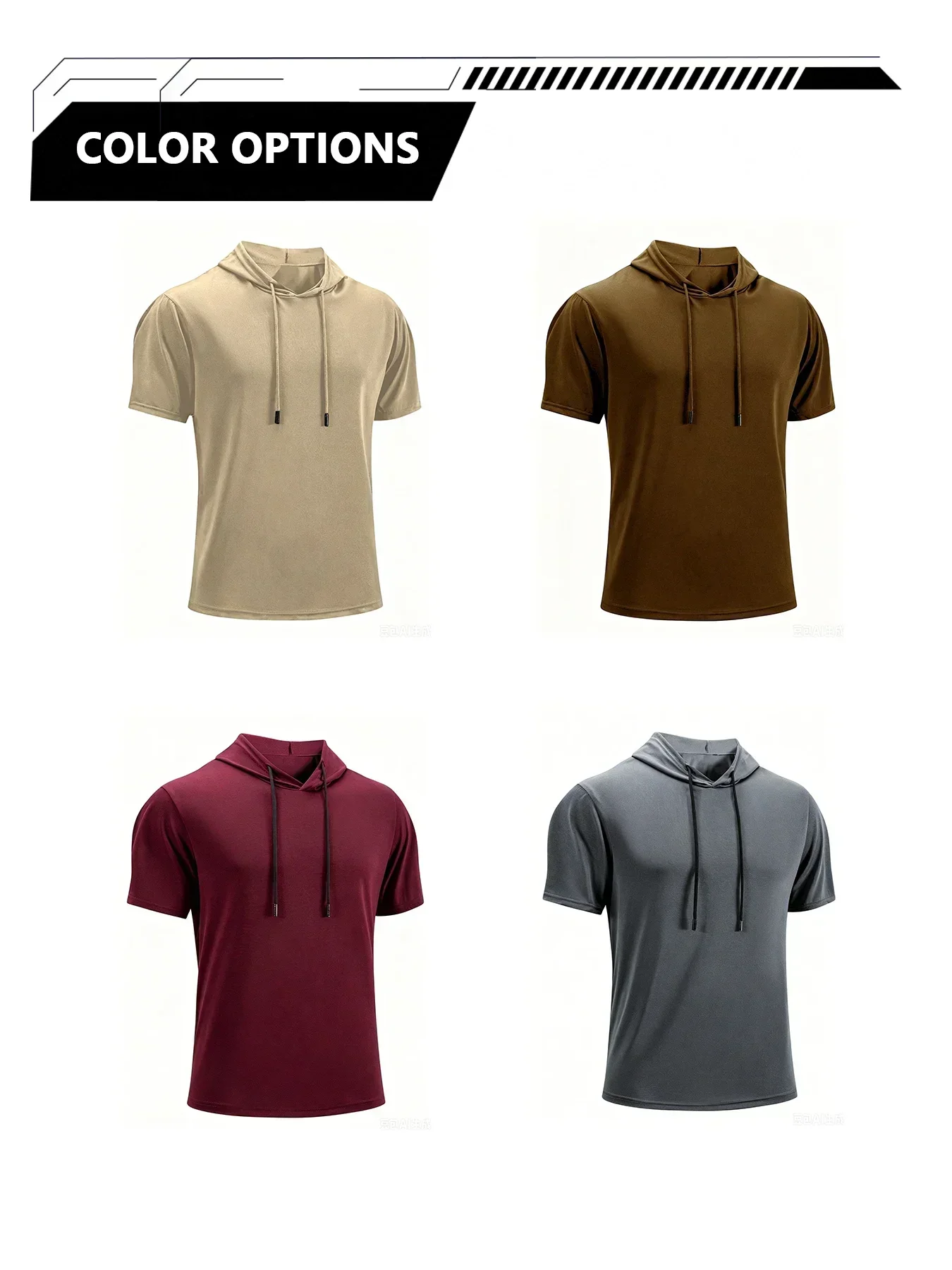 Herren Muscle Fit Kapuzen-Kurzarm-T-Shirt Schnelltrocknend Atmungsaktiv Pullover Sportliches Oberteil Fitness-Studio Workout Tägliches Casual Sport-Top – Detail 5