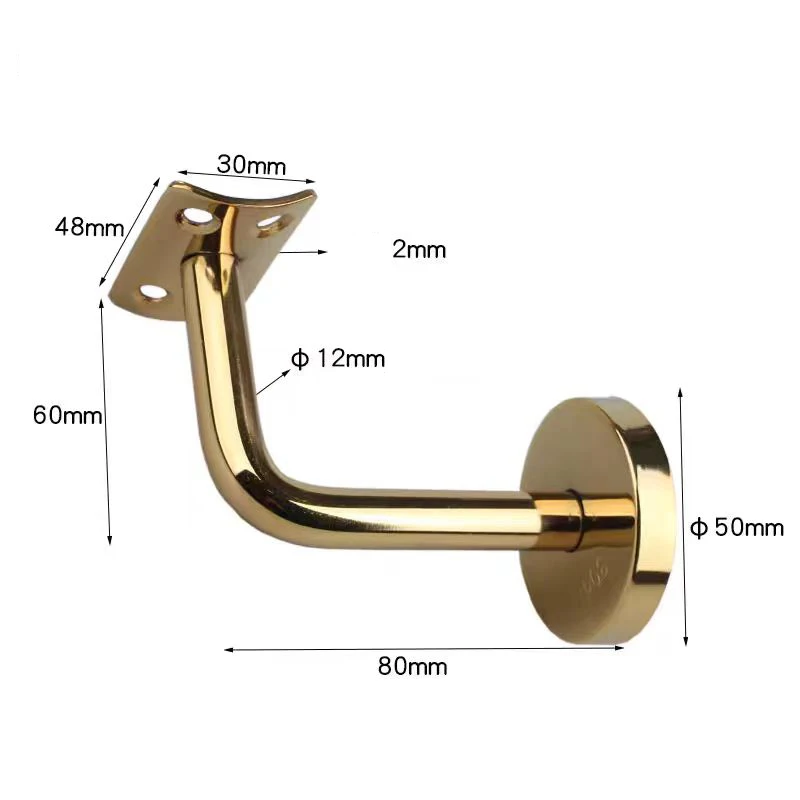 Gold 80/60mm Flat/Curved Fixed Pallet Stair Handrail Brackets 2Pcs/Box  304 Stainless Steel Staircase Wall Support Accessories