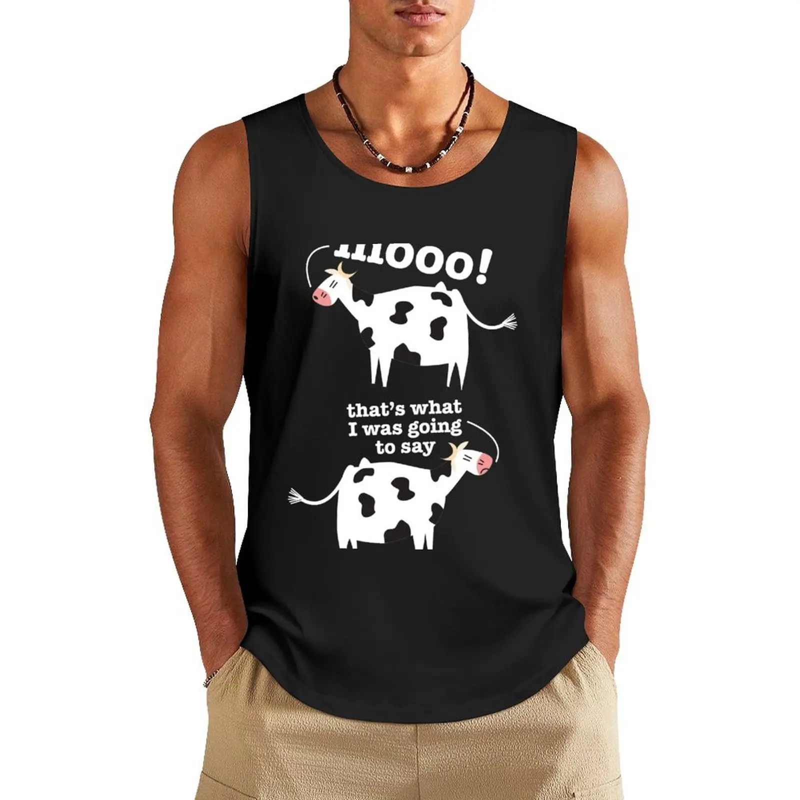 

What does the cow say Tank Top vest men vest for men Man clothes for gym anime gym
