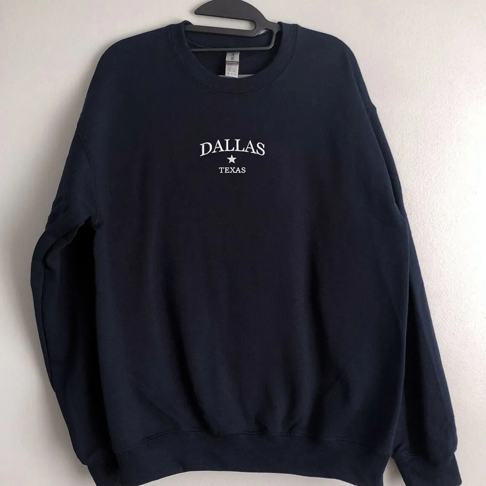 Dallas Texas Letters Embroidered Western Sweatshirts Autumn Loose Cotton Autumn Thick Fleece Warm Pullover Women Retro Jumper