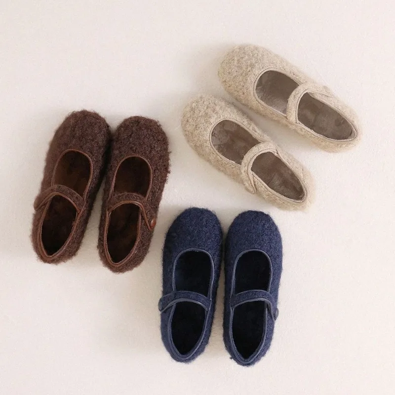 Spring Autumn Velvet Baby Girls Casual Shoes Fashion Styles Thick fleece wool Mary Jane Princess Non Slip Children's Flats Shoe