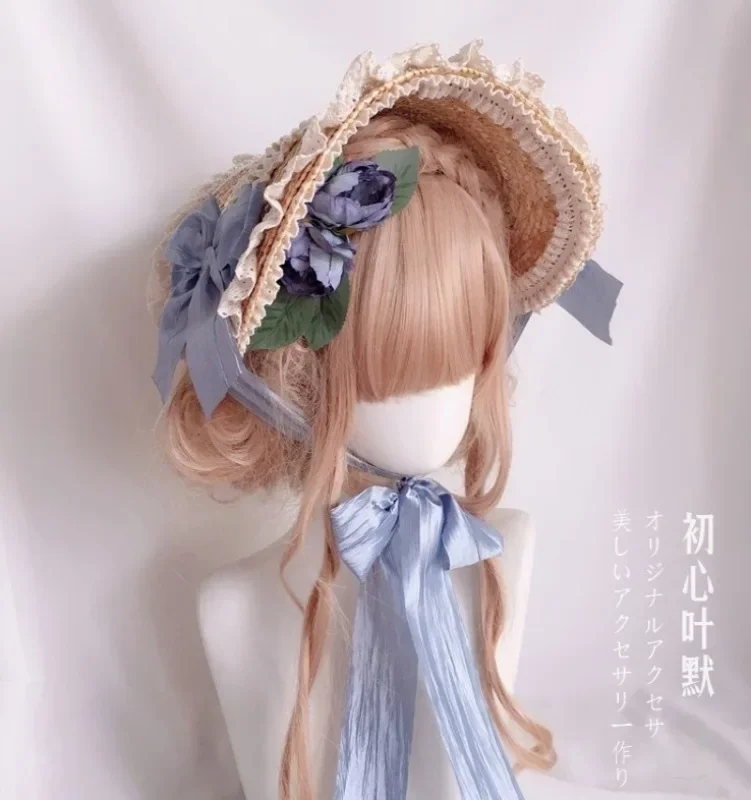 Lolita Girl\'s Elegant Lace Flowers Straw Hat Multi Colored Bonnet Flat Hat
